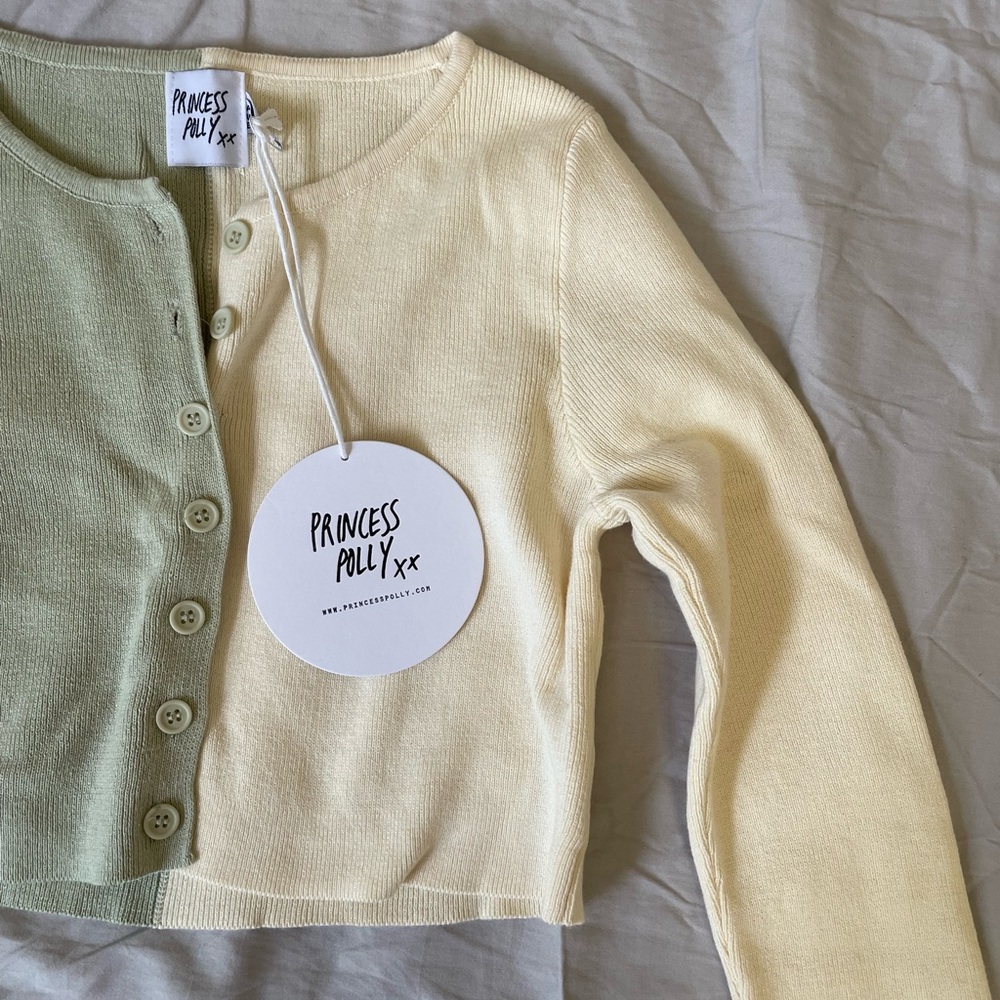 Princess Polly green/cream button down cardigan/top